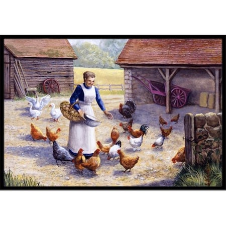 Carolines Treasures Carolines Treasures BDBA0352MAT Chicken Hen Feeding Time Indoor or Outdoor Mat; 18 x 27 BDBA0352MAT